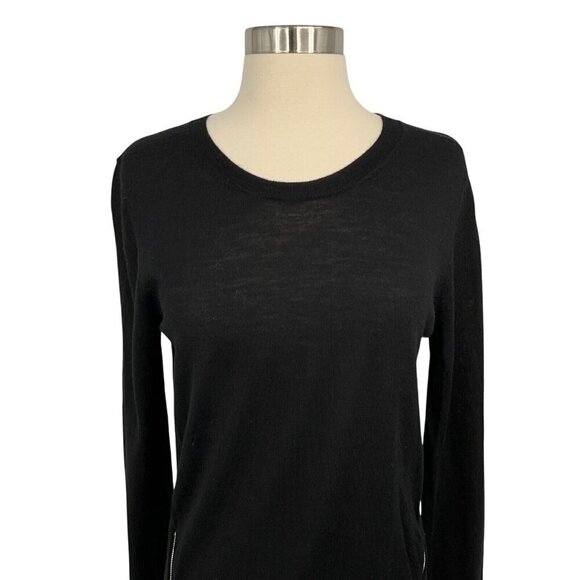 Sandro Paris Merino Wool Sweater Black Size 2 / S Silk Details Zipper Pullover - Picture 4 of 13